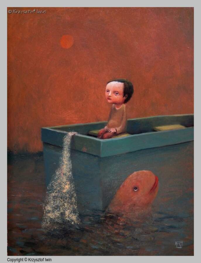 Rybak - olej na płycie, 30 x 40 cm, 2012 r.