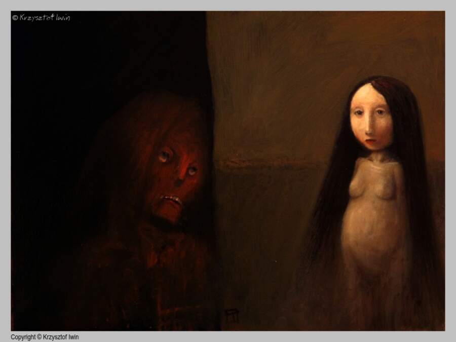 Anioł i Śmierć - olej na płycie, 40 x 30 cm, 2012 r.