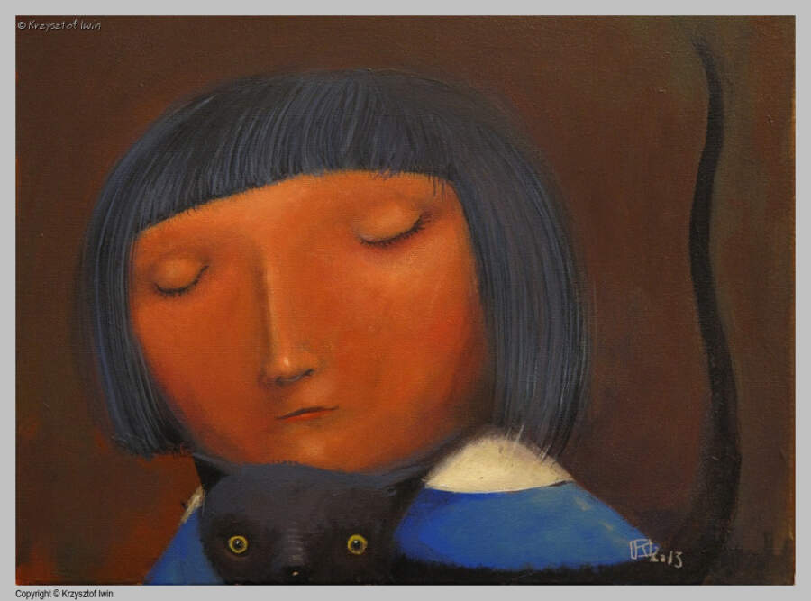 Z kotem - akryl na płótnie, 40 x 30 cm, 2013 r.