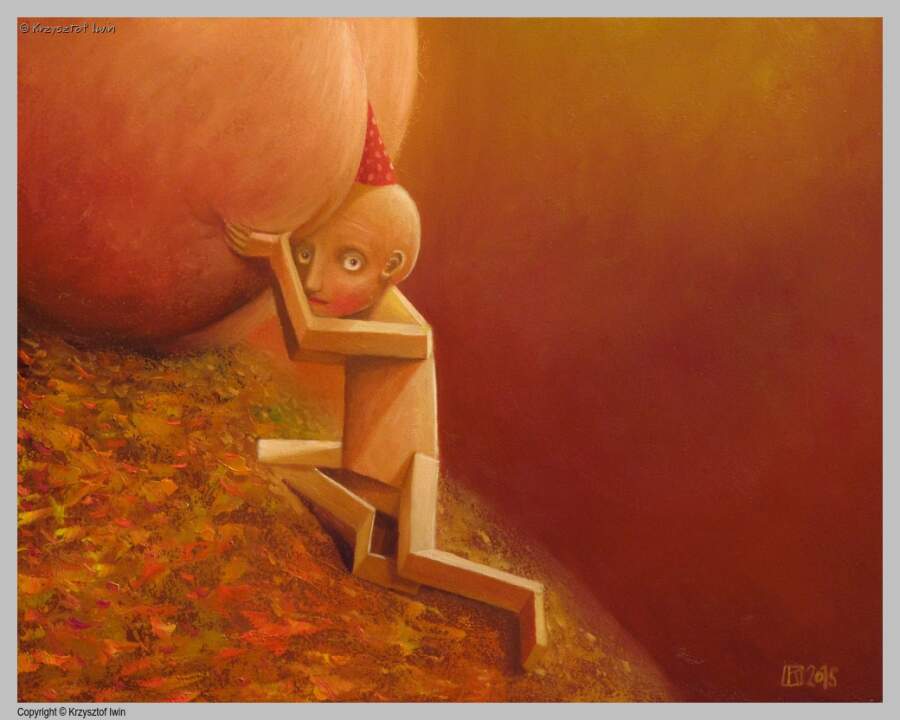 Syzyf - olej na płycie, 50 x 40 cm, 2015 r.