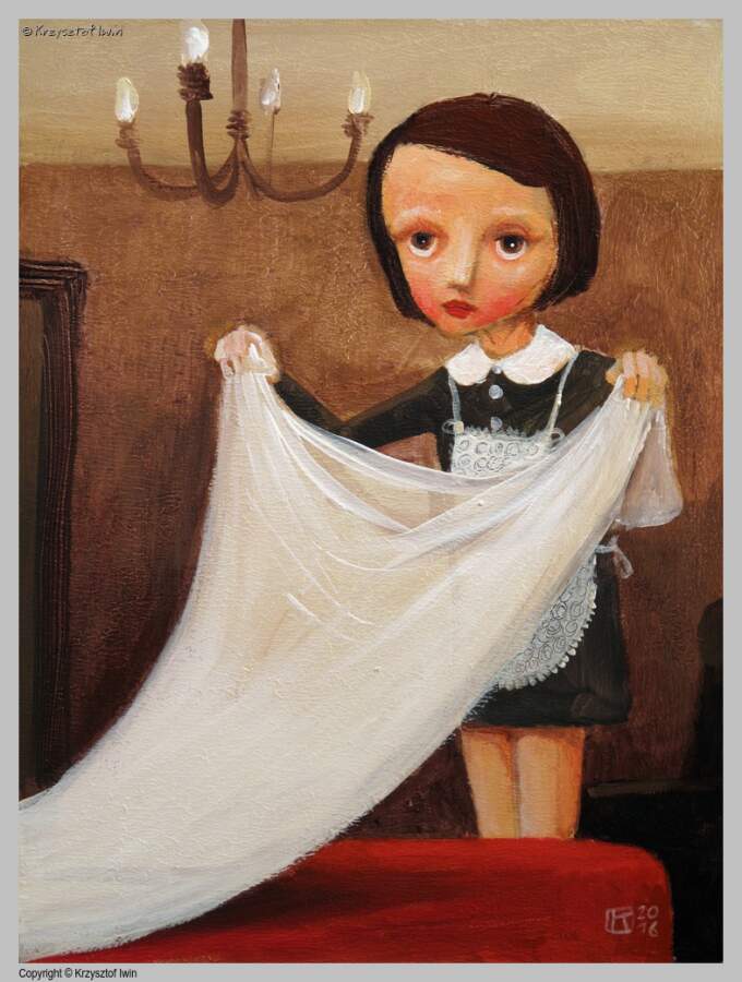 Pokojówka - akryl na płycie, 30 x 40 cm, 2016 r.