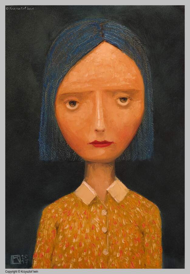 Portret w cętkowanej koszuli - olej na płycie, 50 x 70 cm, 2017 r.