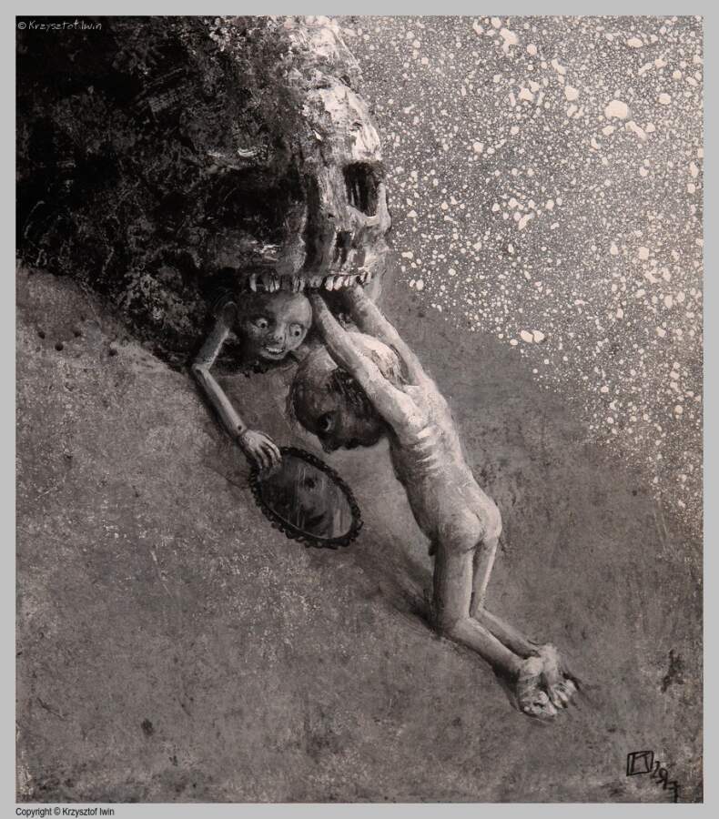 Syzyf - akryl na płycie, 27 x 31 cm, 2017 r.