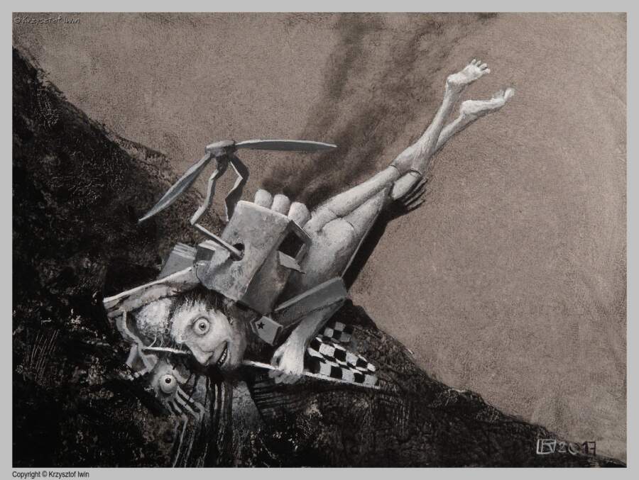 Ikar - akryl na płycie, 40 x 30 cm, 2017 r.