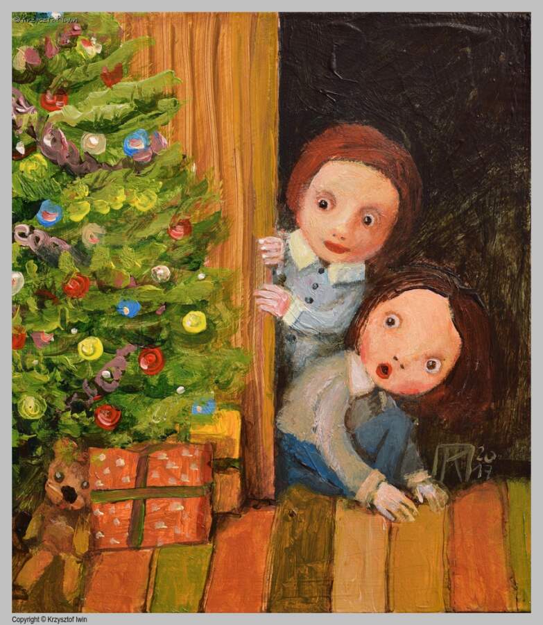 Grudzień - akryl na płycie, 15 x 17 cm, 2017 r.