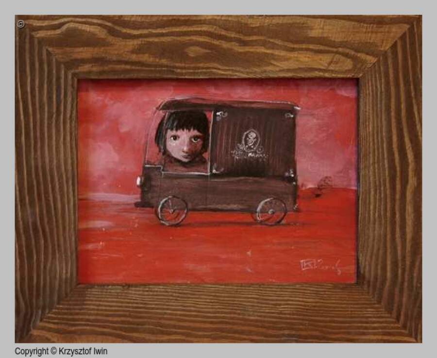 Dostawca zabawek - olej na płycie, 30 x 38 cm, 2004 r.