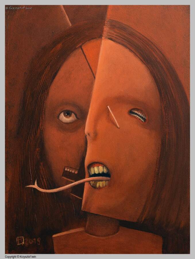 Opętana - akryl na płycie, 30 x 40 cm, 2019 r.