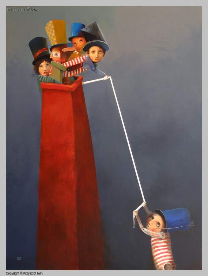 Kominiarze - akryl na płótnie, 80 x 120 cm, 2009 r.