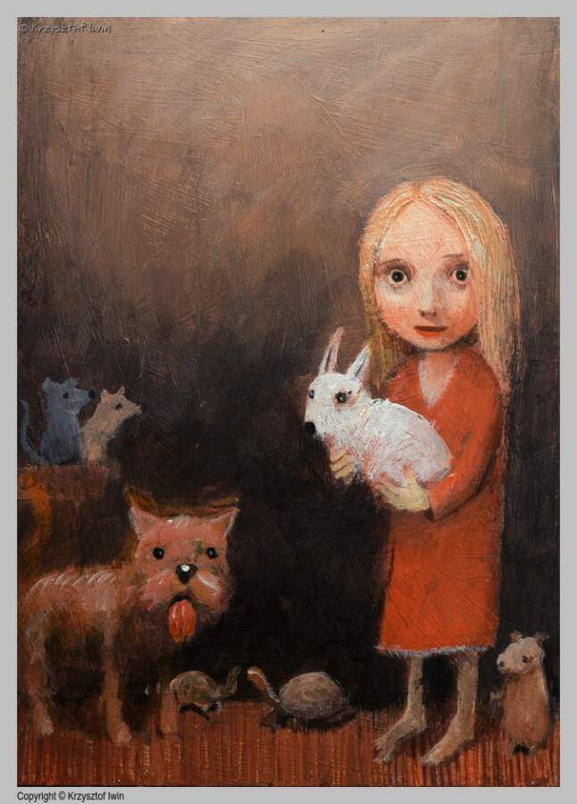 Zwierzaki - akryl na płycie, 13 x 18 cm, 2020 r.