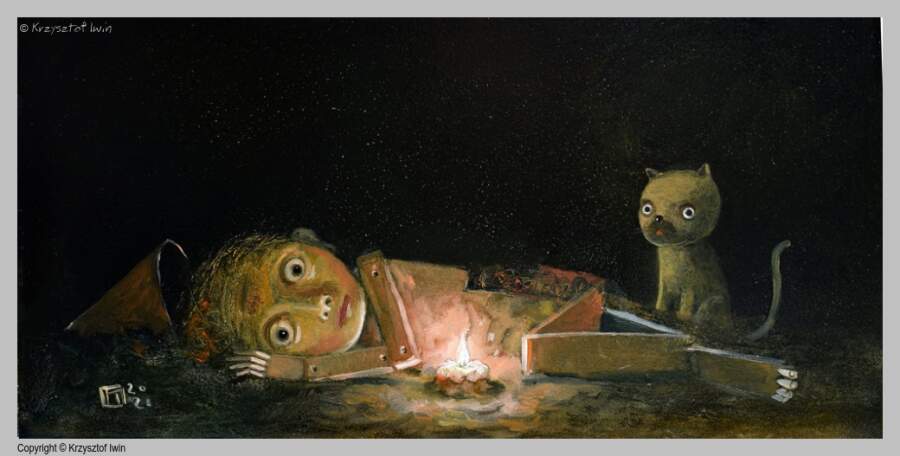 Nocleg - olej na płycie, 50 x 25 cm, 2021 r.