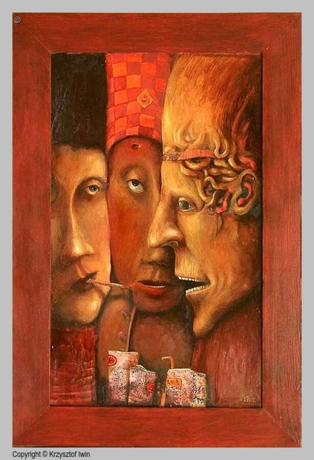 Intryga - olej na płycie, 60 x 95 cm, 2002 r.