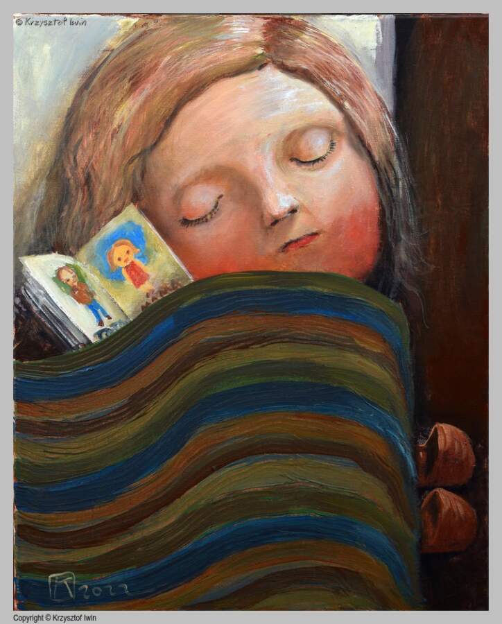 Śpiąca Agatka - akryl na płótnie, 40 x 50 cm, 2022 r.