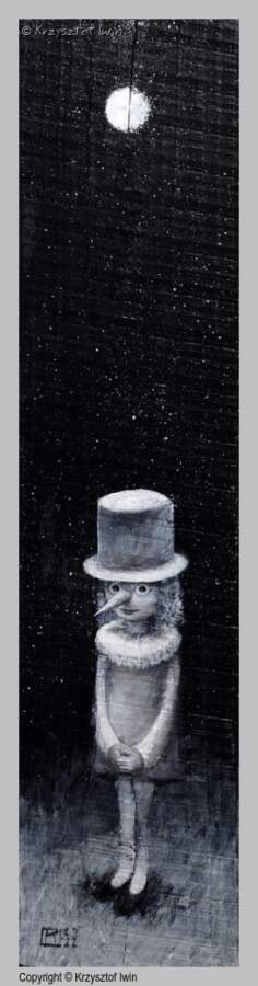 Pierrot - akryl na płycie, 18 x 75 cm, 2022 r.