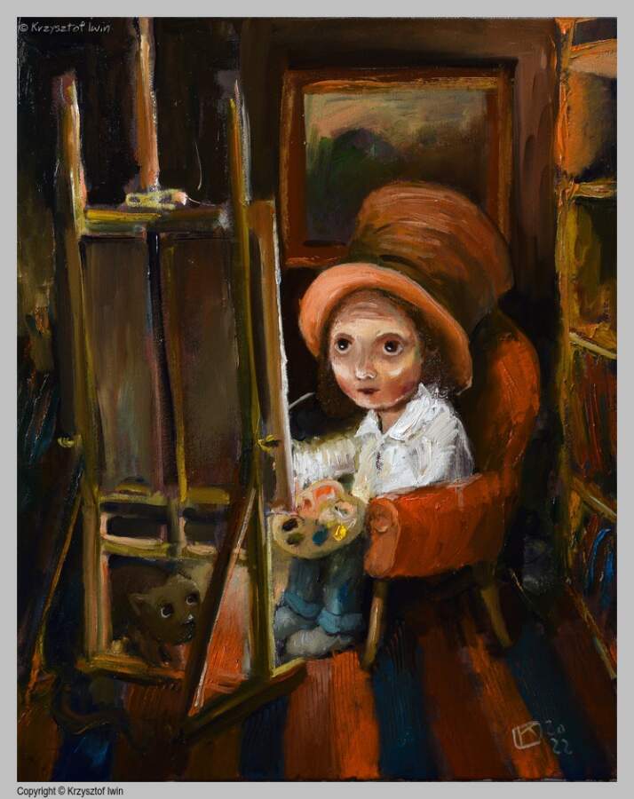 W pracowni - olej na płótnie, 40 x 50 cm, 2022 r.