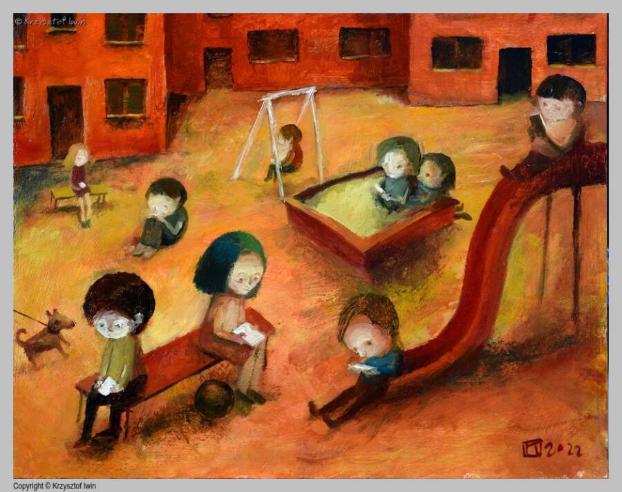 Plac zabaw - olej na płycie, 50 x 40 cm, 2022 r.