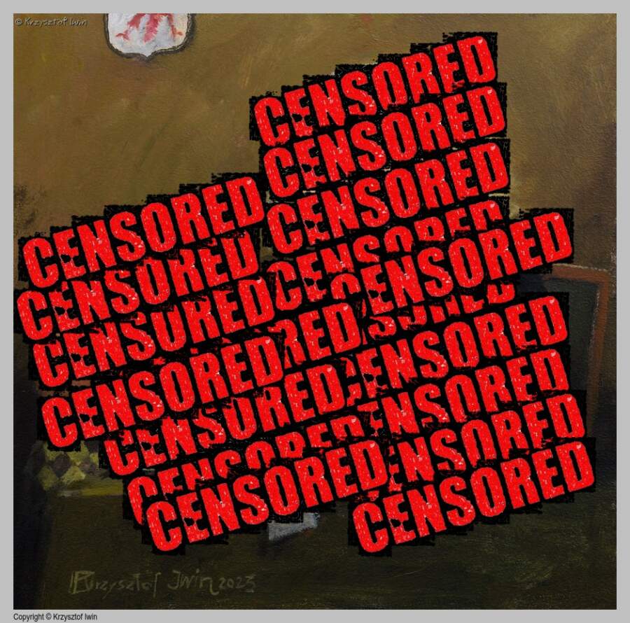 Ogłoszenie wyroku - akryl na płycie, 30 x 30 cm, 2023 r.