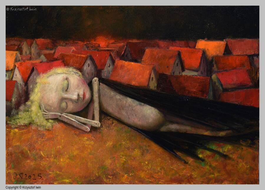 Śpiący Anioł - olej na płótnie, 70 x 50 cm, 2025 r.
