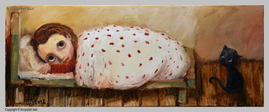 Ola i Homek - olej na płótnie, 50 x 20 cm, 2026 r.