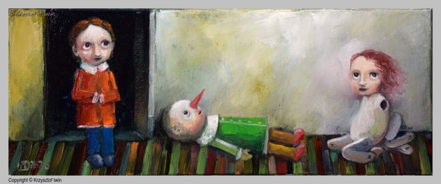 Zajście - olej na płótnie, 50 x 20 cm, 2026 r.