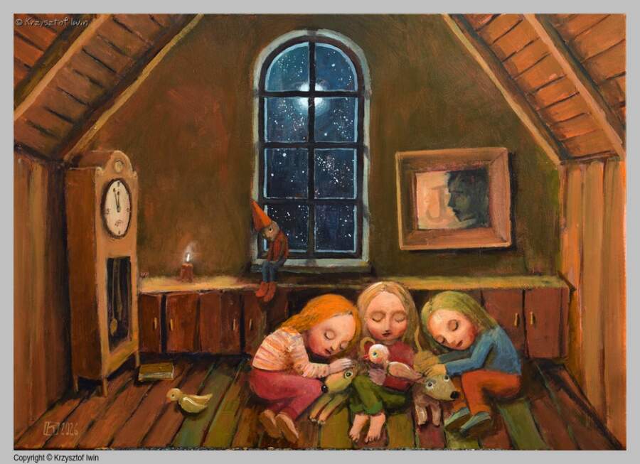 Śpiące dzieci - akryl na płótnie, 70 x 50 cm, 2026 r.