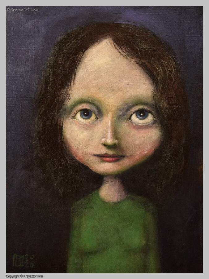 Portret dziewczyny w zielonym swetrze - akryl na płótnie, 30 x 40 cm, 2026 r.