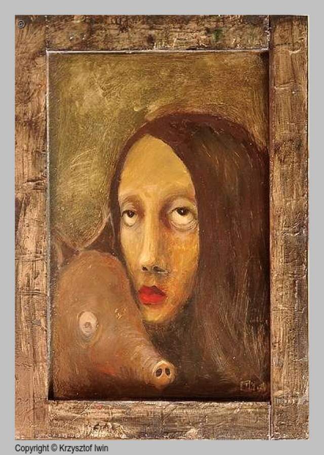 Przyjaciele - olej na płycie, 51 x 72 cm, 2001 r.