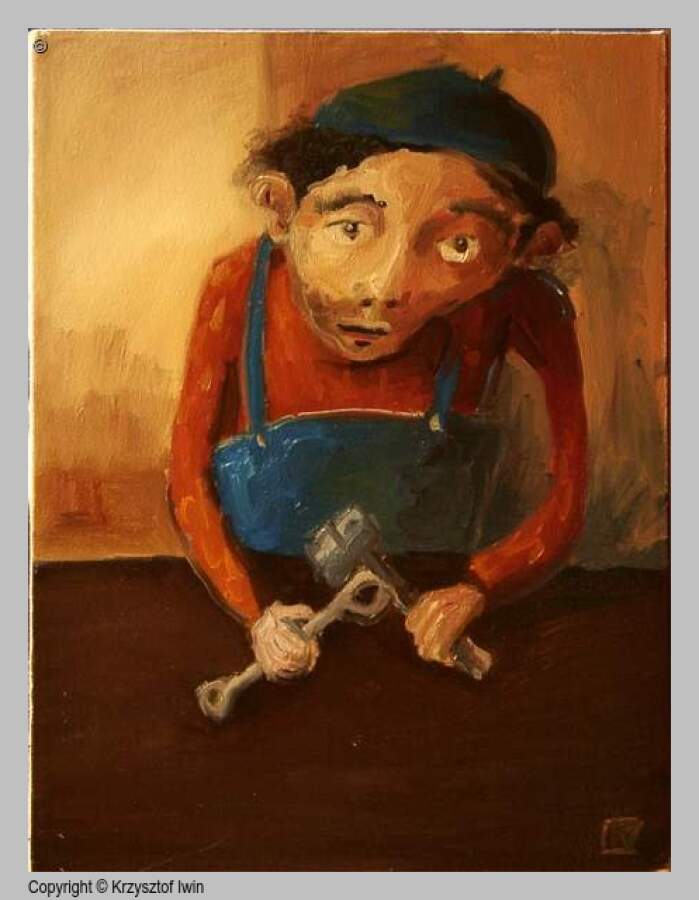 Mechanik - olej na płótnie, 30 x 40 cm, 2002 r.