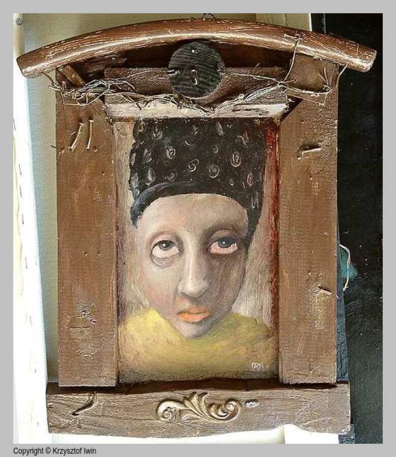 Karzeł z mazurskich lasów - olej na płycie, 37 x 44 cm, 2001 r.