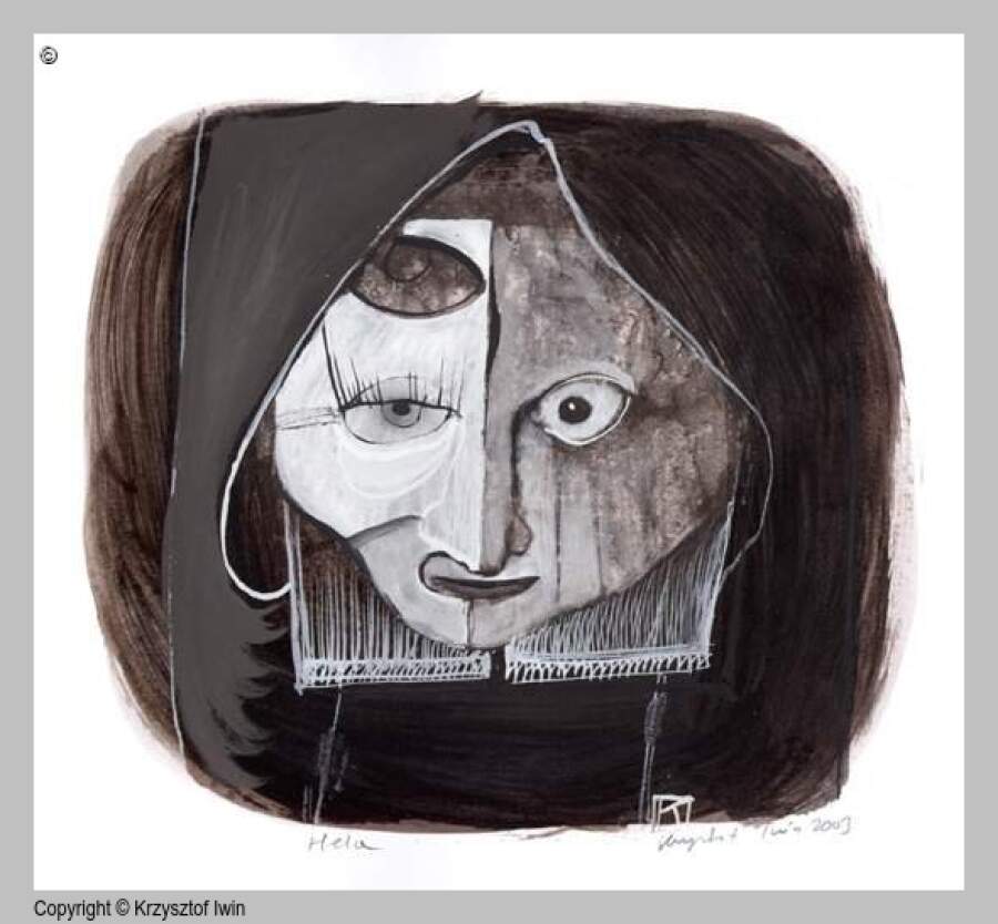 Hela - gwasz i akryl na kartonie, 18 x 16 cm, 2003 r.