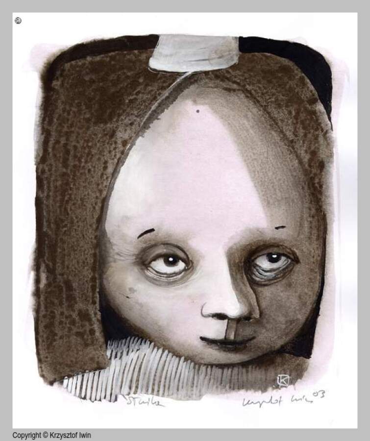 Służka - gwasz i akryl na kartonie, 14 x 17 cm, 2003 r.