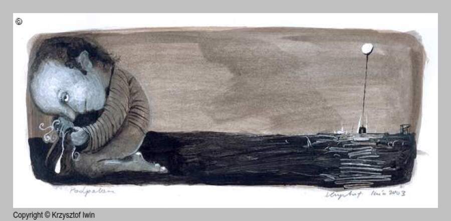 Podpalacz - gwasz i akryl na kartonie, 24 x 10 cm, 2003 r.