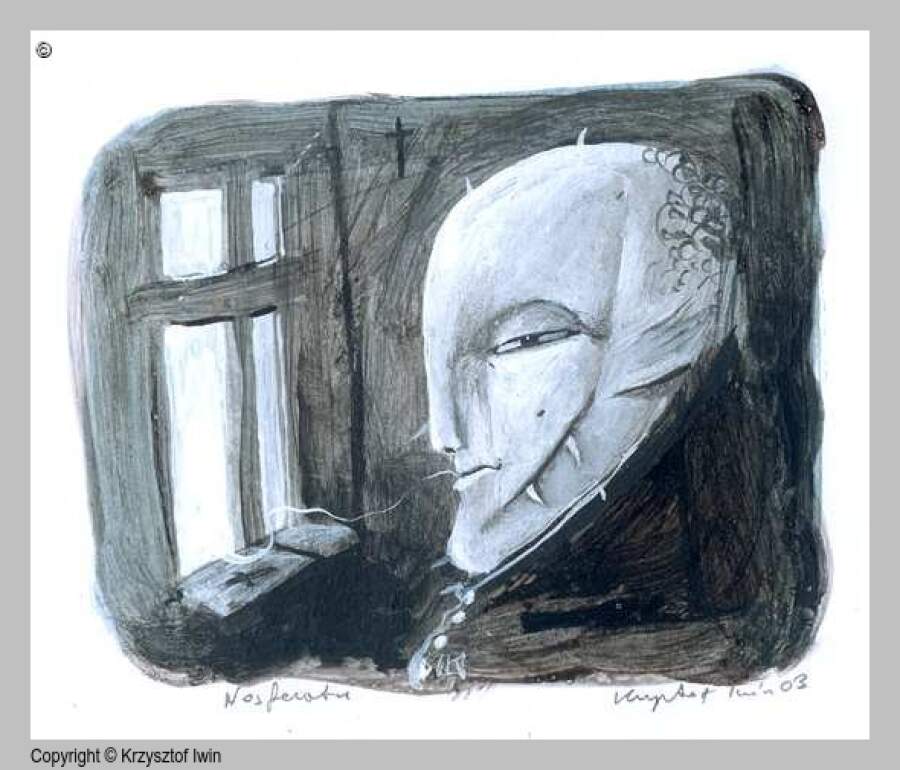 Nosferatu - gwasz i akryl na kartonie, 14 x 11 cm, 2003 r.