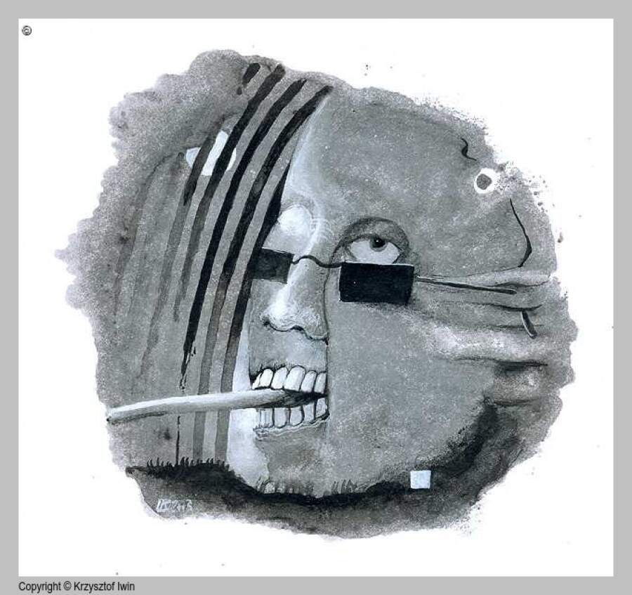 Agent - gwasz i akryl na kartonie, 17 x 16 cm, 2003 r.