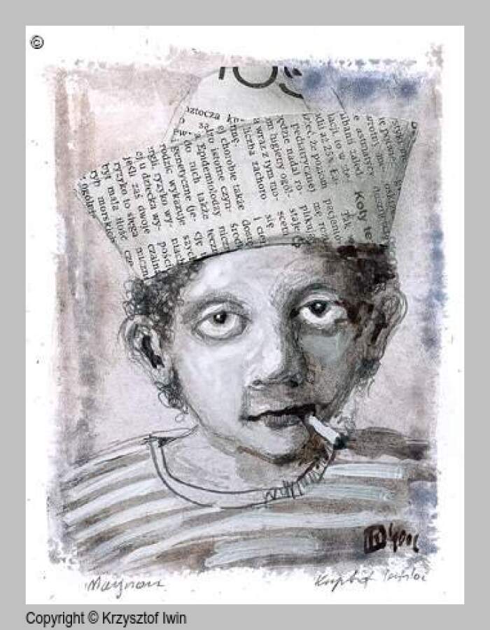 Marynarz - gwasz i akryl na kartonie, 12 x 16 cm, 2002 r.