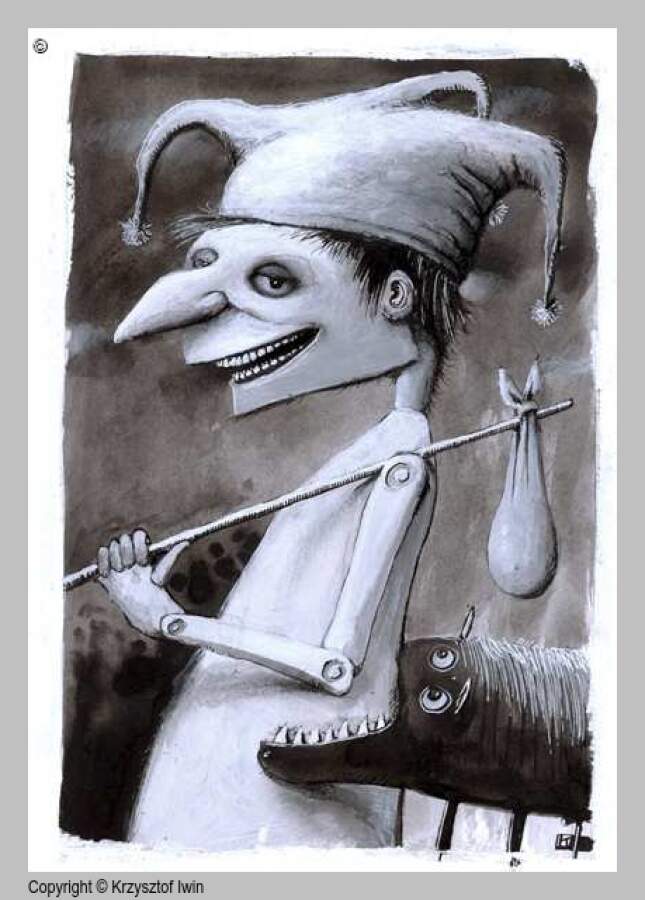 Głupiec - gwasz i akryl na kartonie, 14 x 20 cm, 2008 r.