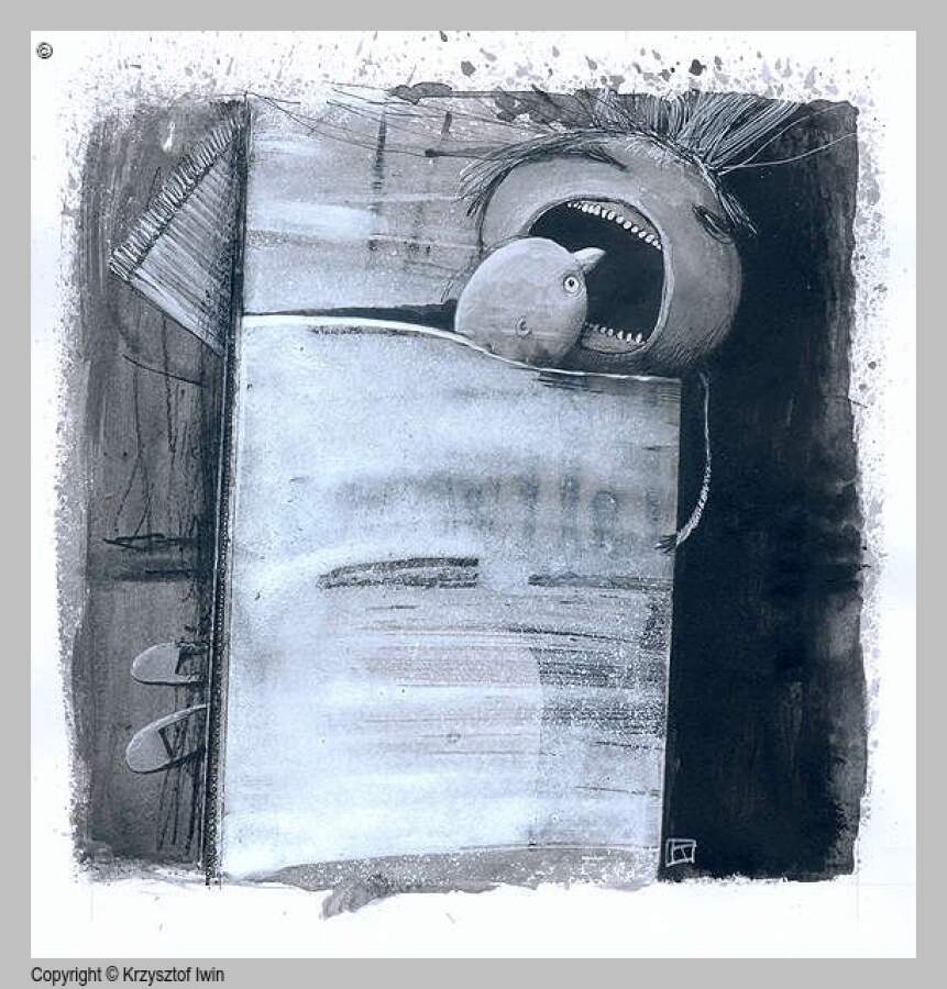 Nocna diagnoza - gwasz i akryl na kartonie, 22 x 22 cm, 2008 r.