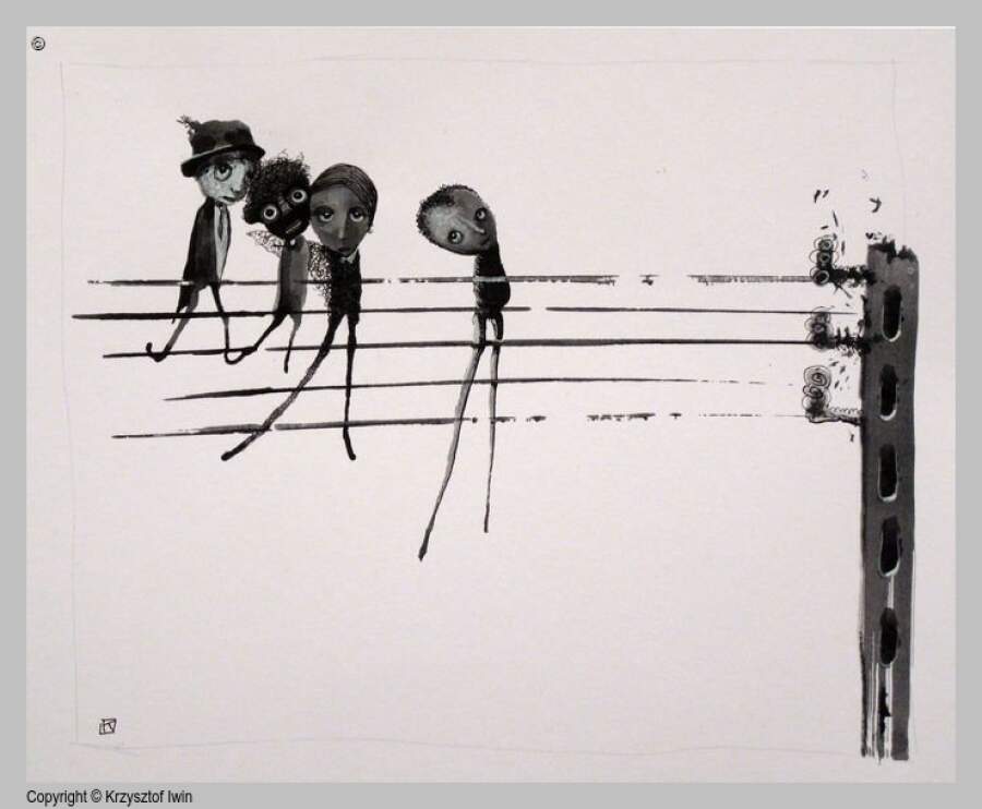 Jaskółki - gwasz i akryl na kartonie, 24 x 19 cm, 2009 r.