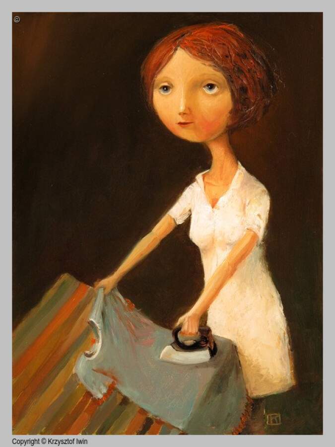 Prasująca - olej na płycie, 30 x 40 cm, 2009 r.